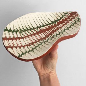 60s Ceramic Footed Dish with Swirled Marble Pattern, Handmade, Clearance